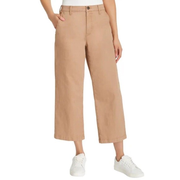 Ella Moss Womens Pants Brown/Khaki Cropped Wide Leg High-Rise Belt Loops Sz 8 - Picture 1 of 16